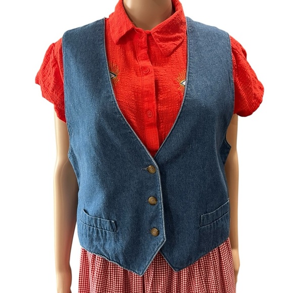 Vintage Jackets & Blazers - Western women’s blue denim cotton waistcoat vintage vest L